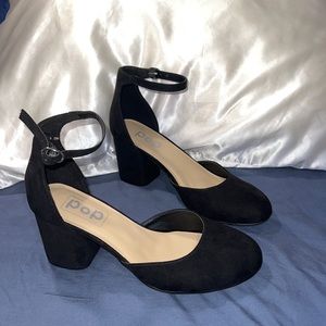 Pop Black Ankle Strap Pumps Heels